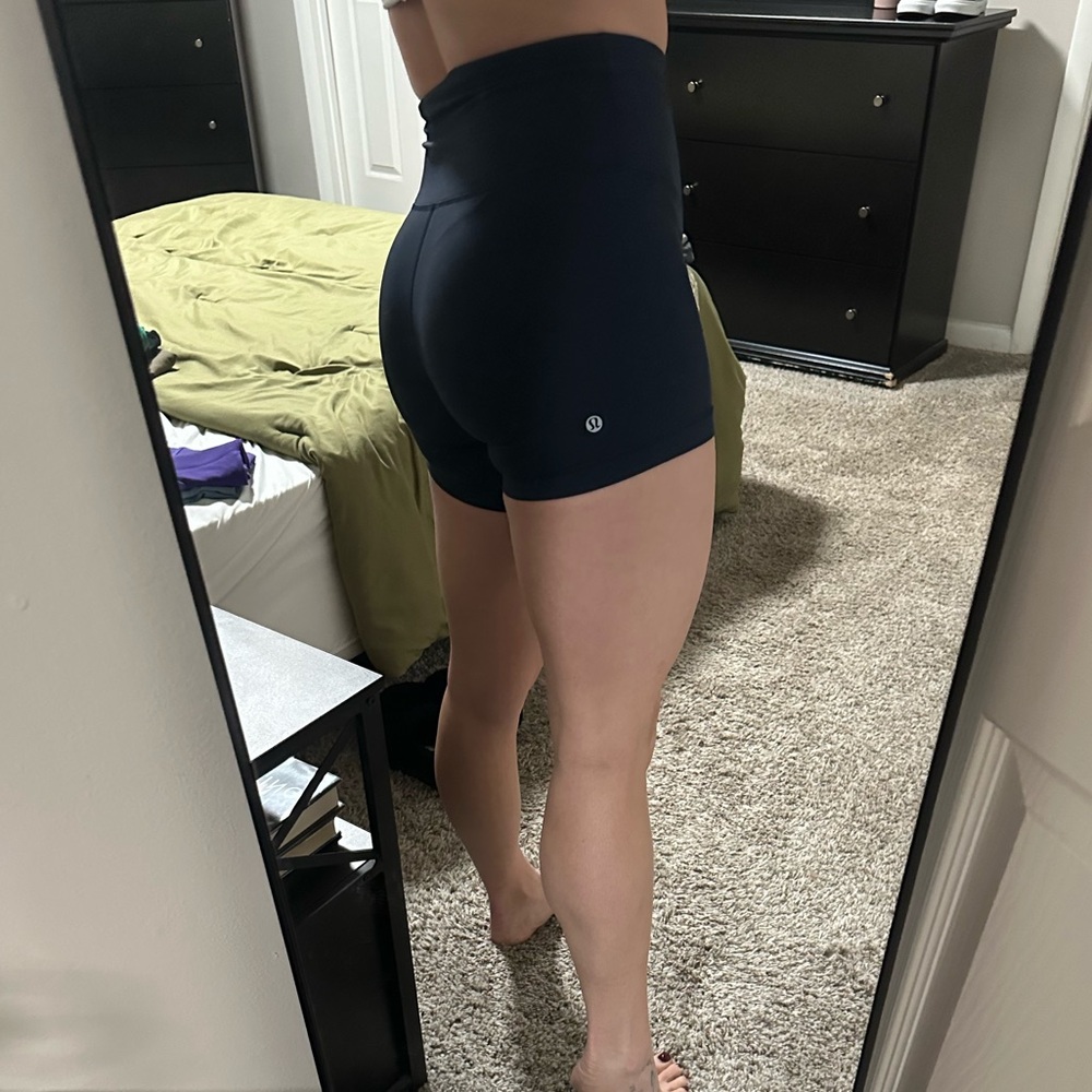 Lululemon Navy Blue High-Waisted Drawstring Shorts 4”